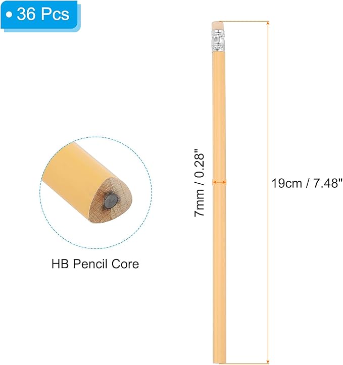 PATIKIL Round Pencils, 36 Pack Triangle HB Graphite Pencil Woodcase Wooden Pencils with Eraser for Classroom Office Writing Drawing Supplies, Orange