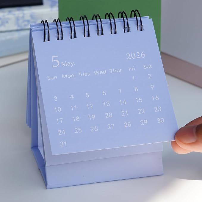 Mini Desk Calendar 2026-2027, January 2026 until July 2027, Small Desk Calendar Standing Flip Monthly Calendar Twin-Wire Binding with Stickers for Home Office School (Blue)