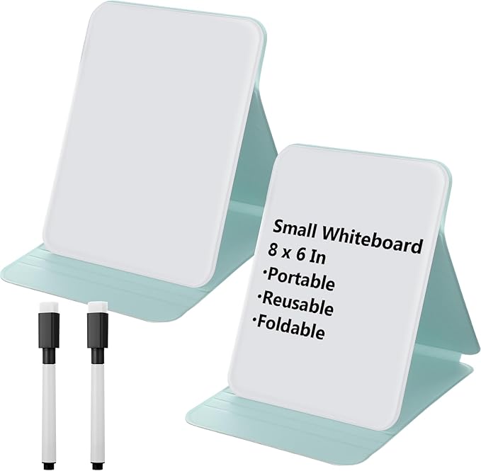Dunzoom 2 Pcs Small Glass Desktop Whiteboard with Reversable Stand 8 x 6 Inch Mini Dry Erase White Board Easel with 2 Markers Reusable Desk Notepad for Home Office School Supplies (Green)