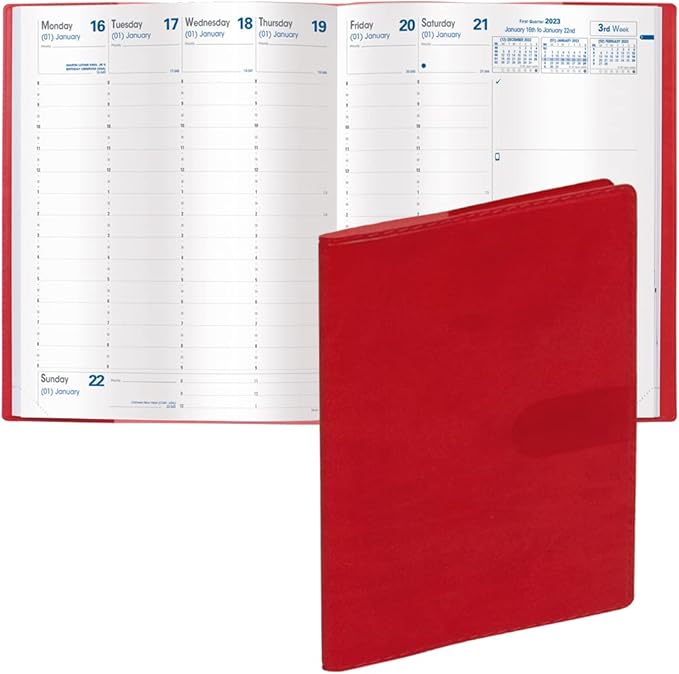 Quo Vadis 2024 President - Weekly/Monthly Planner - 13 Months, Dec. to Dec. - 8 1/4 x 10 1/2" - Smooth Faux Suede Texas Red - Time Management Appointment Organizer
