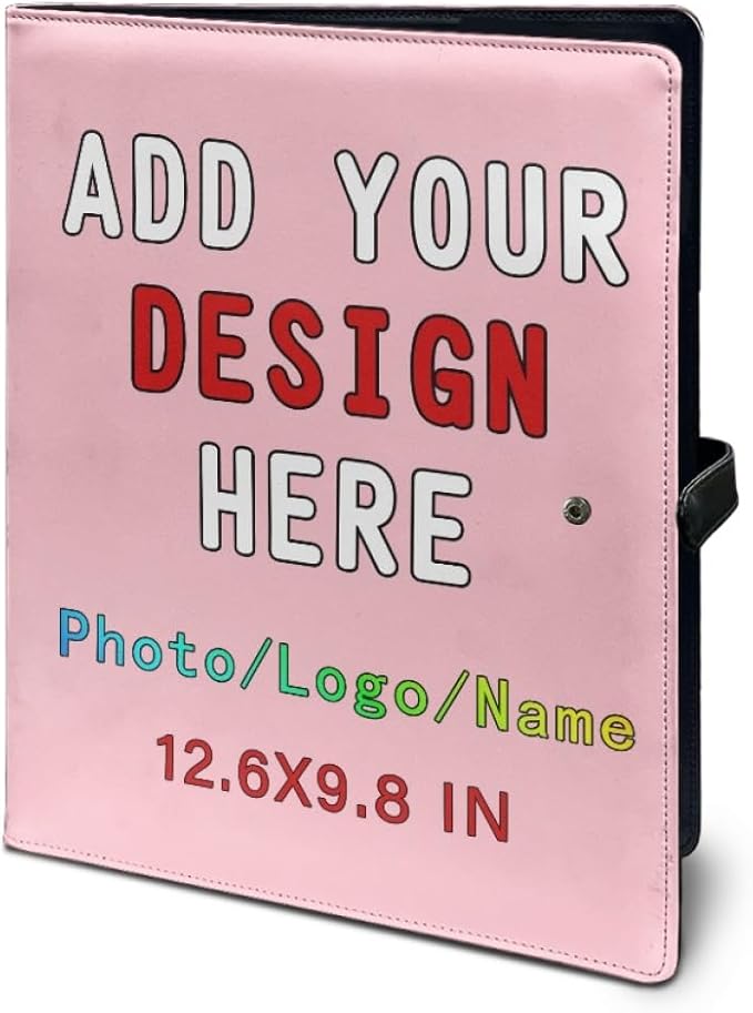 Personalized Padfolio Clipboard Folder Add Your Own Logo Text Text, Custom Leather Portfolio for Men Women with A4 Size Clip Board, Pink
