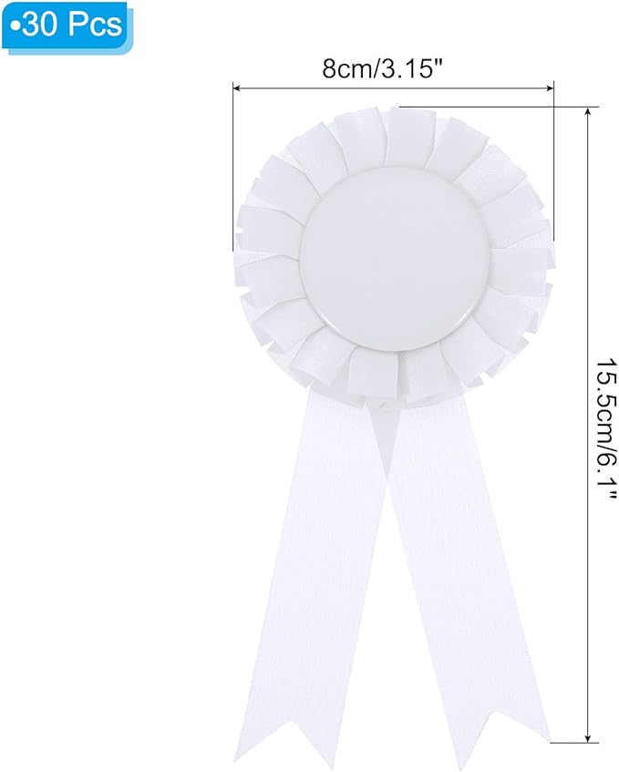 PATIKIL Blank Award Ribbon, 30 Pcs Prize Ribbon, White, Polyester, 15.5 x 8 cm, Multi-Occasion, Classic Style