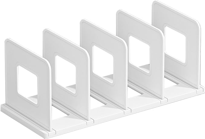 SAYEEC Desk File Sorter Vertical Desktop File Folder Organizer 4 Section Plastic Book Holder Adjustable Shelf Dividers Closet Purse Handbag Mail Binder Organizer Magazine Rack Stand Bookshelf (White)
