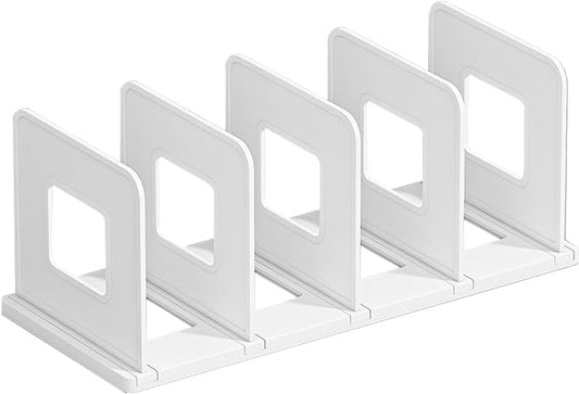 SAYEEC Desk File Sorter Vertical Desktop File Folder Organizer 4 Section Plastic Book Holder Adjustable Shelf Dividers Closet Purse Handbag Mail Binder Organizer Magazine Rack Stand Bookshelf (White)