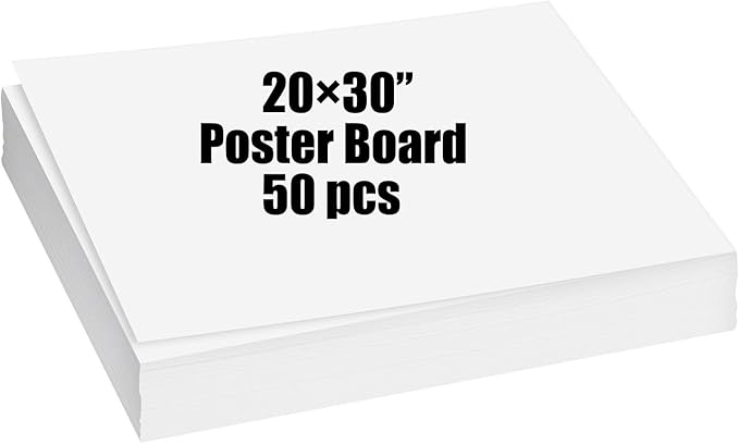 20×30” Poster Board 50pcs White Poster Paper Poster Board Bulk suitable for DIY, Crafts, Signs Project Presentations, Drawing and School Supplies,250GSM Thickness Blank Large Posterboard