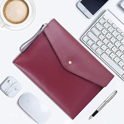 Wonderpool A4 Real Leather Multifunction Portfolio Envelope File Holder for Paper Document Stationery Organizer and Tablet Case PC Sleeve (Wine red)