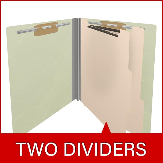 25 Pt. Pressboard Classification Folders, Full Cut End Tab, Letter Size, 2 Dividers, Light Green (Box of 10)