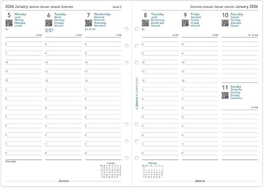 Filofax Calendar Diary Refill, A5 Size, Week-to-View with Appointments, White Paper, Multilingual: Five Languages, 2026 (C68514-26)