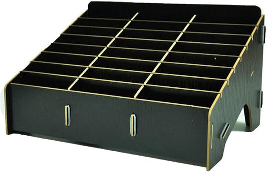 XICHENGSHIDAI 24 Slots Cell Phone Holder for Classroom, Wood-Look Phone Storage Box and Calculator Organizer for Teachers, School, Office and Meeting Room, Caddy and Ink Pad Organizer, Black
