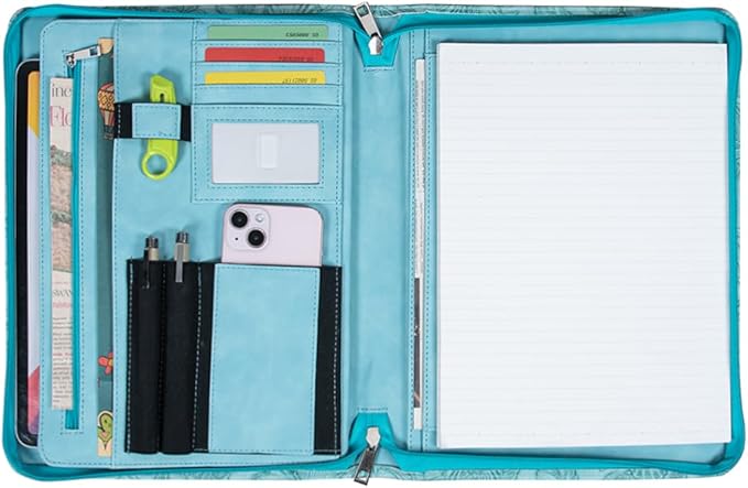 Calfinder Personalized Portfolio for Women&Men, Free Name Engrave,Customized Leather Padfolio with Logo or Name, Business Portfolio with A4 Writing Pad Holder for Resume,Interview