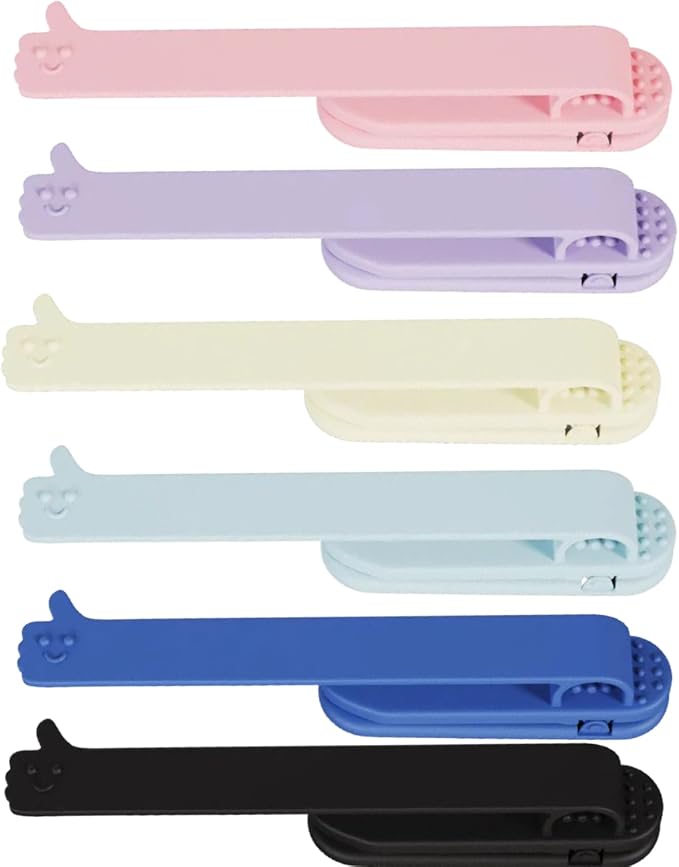 [6 Pack] Automatic Bookmark with Clip & Pen Holder Slot, Silicone Smart Bookmarks with Smiley Thumb Design, Unique Reading Accessories Gifts for Book Lovers, Women, Men, Students