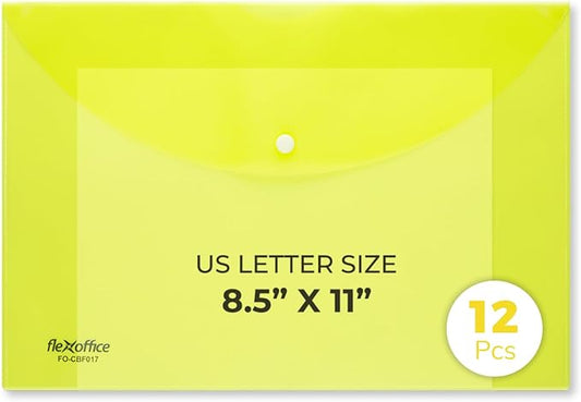 FLEXOFFICE 12 Pack Yellow Plastic Envelopes with Snap Closure, Legal Size, 15"x10.2", File Folders for A4 Size, Letter Documents for Business, School, Home