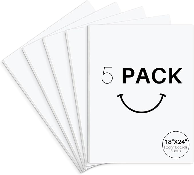 Golden State Art, Acid Free 5 Pack 18x24 White Foam Boards Foam Core Poster Board, 1/8'' Thick Polystyrene Foam Sheet for Projects, Mounting, Crafts, Art and Presentations