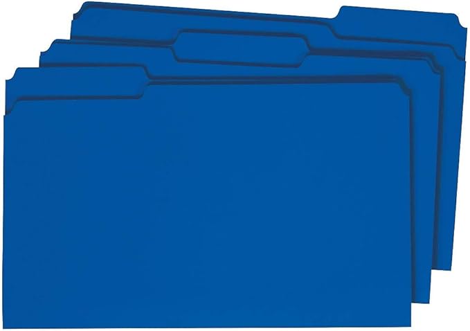 Staples Colored File Folders, Legal Size, 3‑Tab Top‑Tab Design, Blue, Durable Paper Stock, 100/Pack