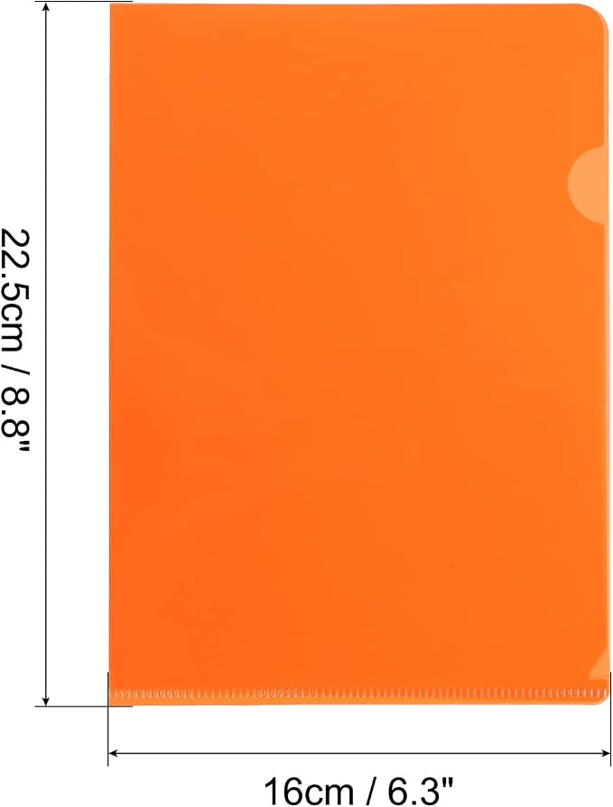 PATIKIL L Type Folders, 24 Pack A5 8.8 x 6.3 Plastic File Project Pockets Clear Paper Document Jacket Sleeve for Office, Orange