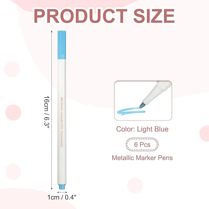 PATIKIL Metallic Marker Pens, 6Pcs Permanent Markers Medium Tip Quick Dry Paint Pen on Plastic Wood Stone Glass Canvas DIY Crafts Art Supplies for Drawing Writing Marking, Light Blue