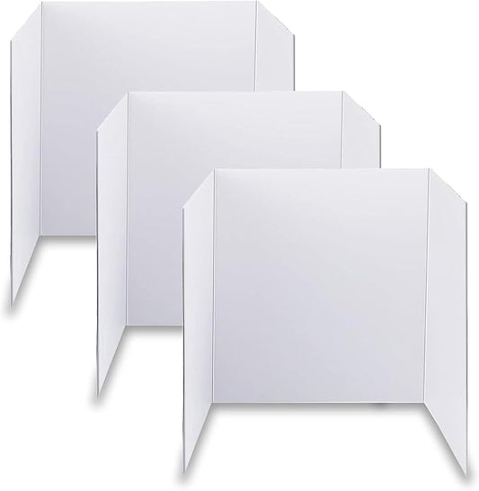 3 pcs Small White Tri-Fold Display Boards, 21 x 14 Inches Corrugated Trifold Poster Boards for School Projects, Science Fairs, Business Presentations and Exhibitions