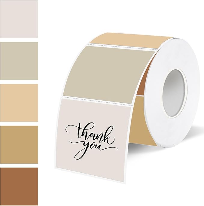 1.5 Inch Square Thermal Label Printer Stickers, Beige Gradient Self-Adhesive Direct Thermal Labels Stickers, Waterproof/Perforation Line Design- 500 Sheets