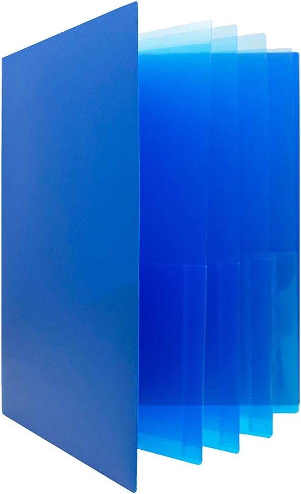 JAM PAPER Heavy Duty Plastic Multi Pocket Folders - 10 Pocket - Blue - Sold Individually