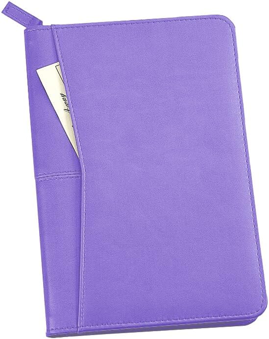 Lcjtop Junior Business Padfolio - A5 PU Leather Portfolio Binder & Zippered Binder Folder with 5 x 8 Writing Pad and Interior Storage Pocket Executive Business Organizer for Men Women,Purple