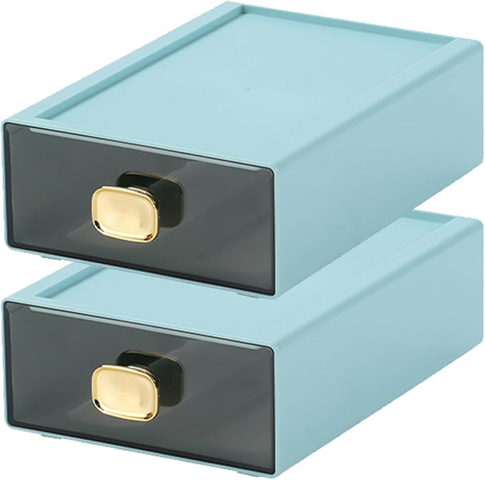 Spacious Desk Drawers, Stackable Desktop Organizer, Plastic Storage Box for Office, School & Home Supplies (2 Middle Drawers, CYAN)