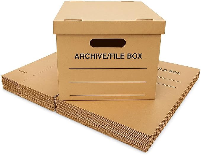 supplyhut 10 - Pack 18x15x14 Medium Standard File Storage Moving Box with Lid Letter Handles