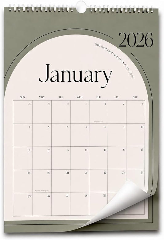 Aesthetic Wall Calendar 2026, 18 Monthly Vertical Calendar January 2026 to June 2027, 15" x 10" Modern Wall Hanging Calendar for School, Home, Office for Monthly Organizing & Planning (Green Vertical)