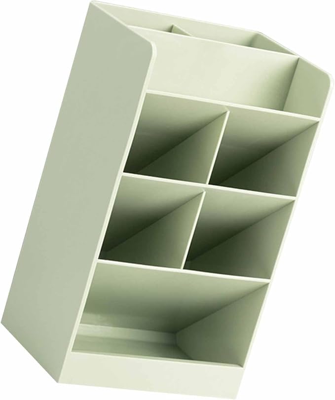 Tissting Slanted Desk Organizer, 7 Compartments Pen Holder, Green Stationery Storage Stand for Office School - Space Saving Desktop Organizer with Multiple Compartments for Pens Pencils Markers