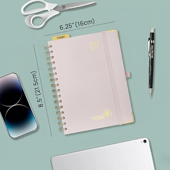 POPRUN 2026-2027 Academic Year Weekly and Monthly Planner Calendar,Jul 2026 - Jun 2027，6.25" x 8.5",Daily Agenda Book & Appointment Book with Hourly Schedule, Tabs, Hardcover, School and Office Supplies - Light Pink