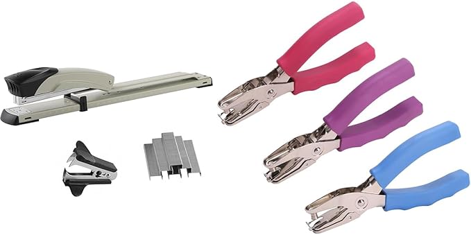 Long Reach Stapler with 1 Hole Punch， 1/4 inch of Single Whole Punch