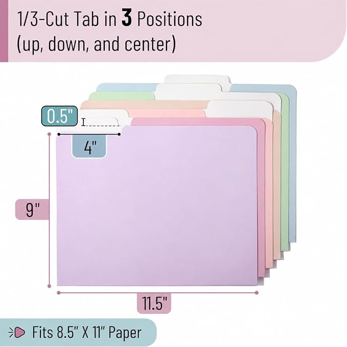 Mr. Pen- Poly File Folders with Tabs, 1/3 Cut Tab, 36 Pack, Letter Size, Morandi Colors, Plastic File Folders Letter Size (8.5 x 11 inches) for Office, School, Business, Documents Files Paper