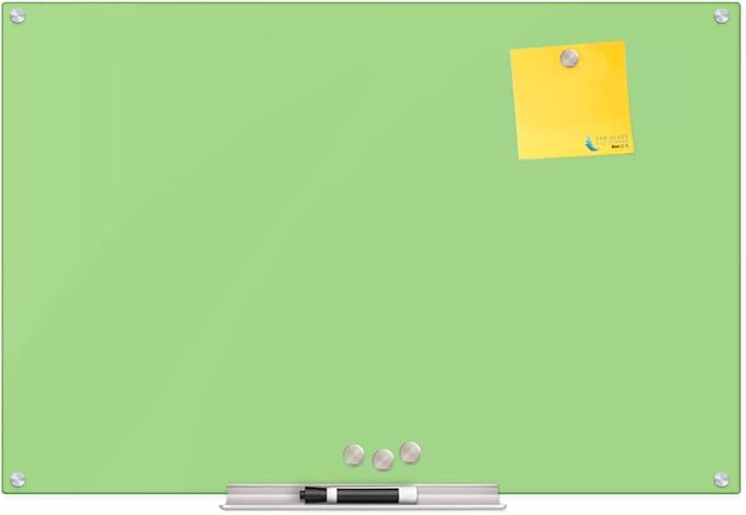 Frameless Magnetic Glass Board 36" x 48", Green Surface Glass Board - Includes Magnets, Markers, Marker Tray, Eraser for Home & Office by Fab Glass & Mirror