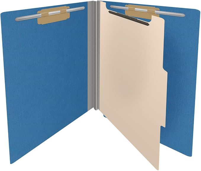 25 Pt. Pressboard Classification Folders, Full Cut End Tab, Letter Size, 1 Divider, Royal Blue (Box of 10)