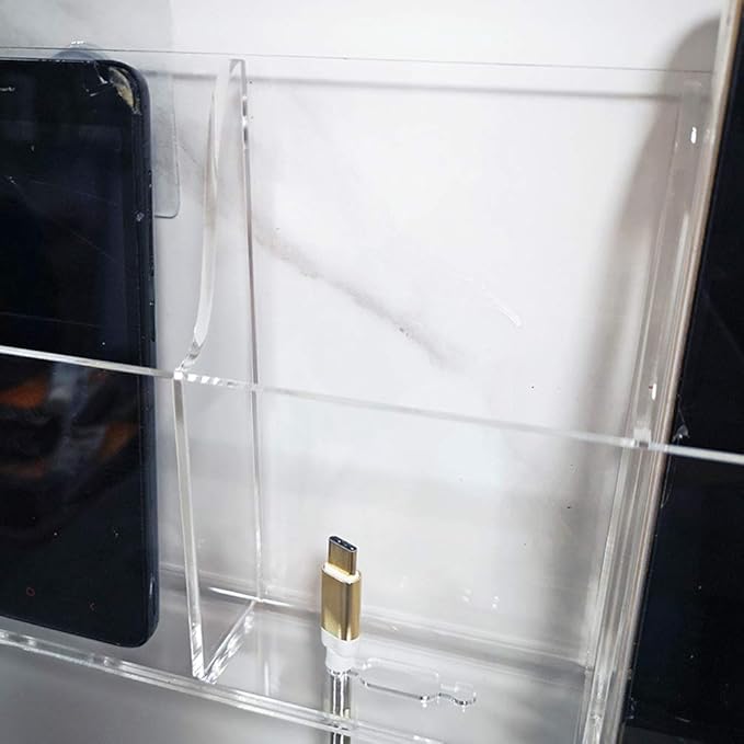 Media Organizer Storage Box Acrylic Transparent Wall Mount Mobile Phone Holder Remote Control (3 Grid)