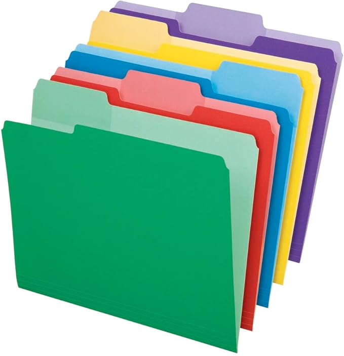 Pendaflex 84370 File Folders with Erasable Tabs, 1/3 Cut Top Tab, Letter, Assorted (Pack of 30)
