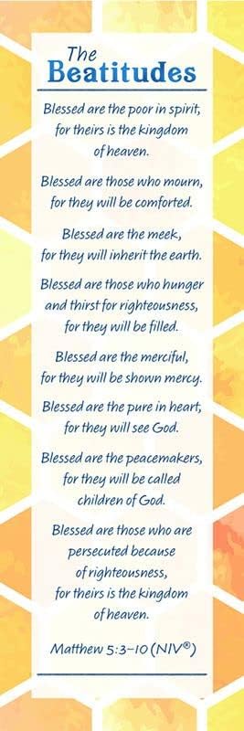 Christian Bookmarks - The Beatitudes Bookmarks - Pack of 25 - Great Gift for Sunday School, Encouragement - Space on Back to Write a Personal Message - 2 x 6.5 inches