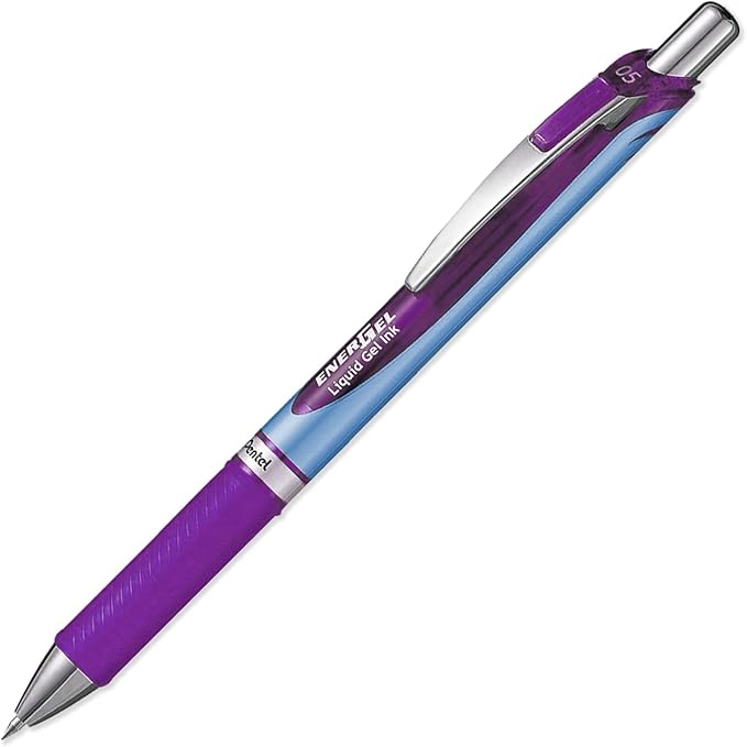 Pentel EnerGel BLN75 Retractable Gel Ink Rollerball Pen - 0.5mm Nib - Violet Ink - Pack of 6 in Clam Wallet Packaging