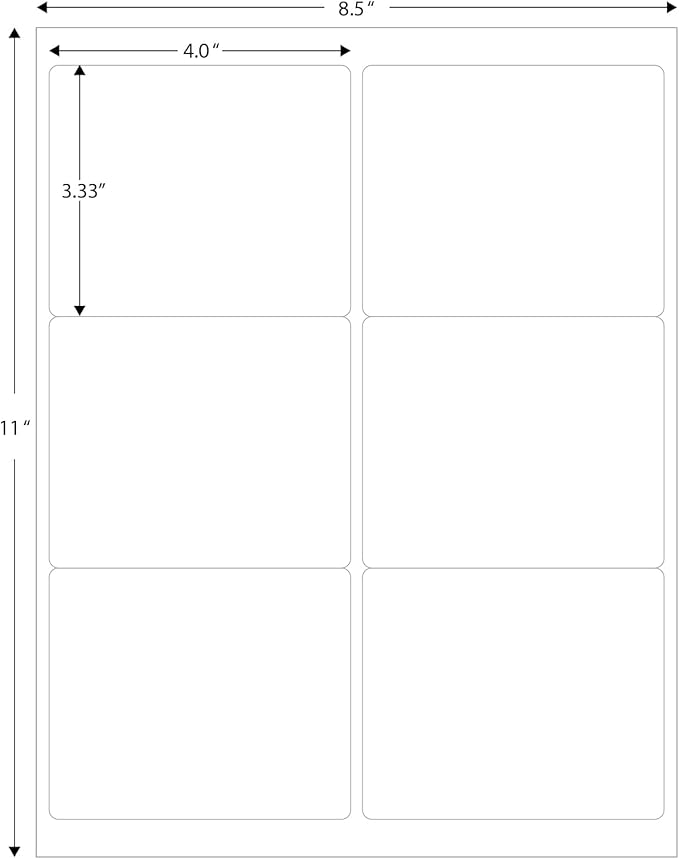 Blank Labels Address Barcode Shipping Labels, 4" x 3.33" (4 x 3-1/3) Permanent White Matte Label, Inkjet and Laser Printer Guaranteed Made in USA, 6 Labels Per Sheet- 100 Sheets - 600 Labels