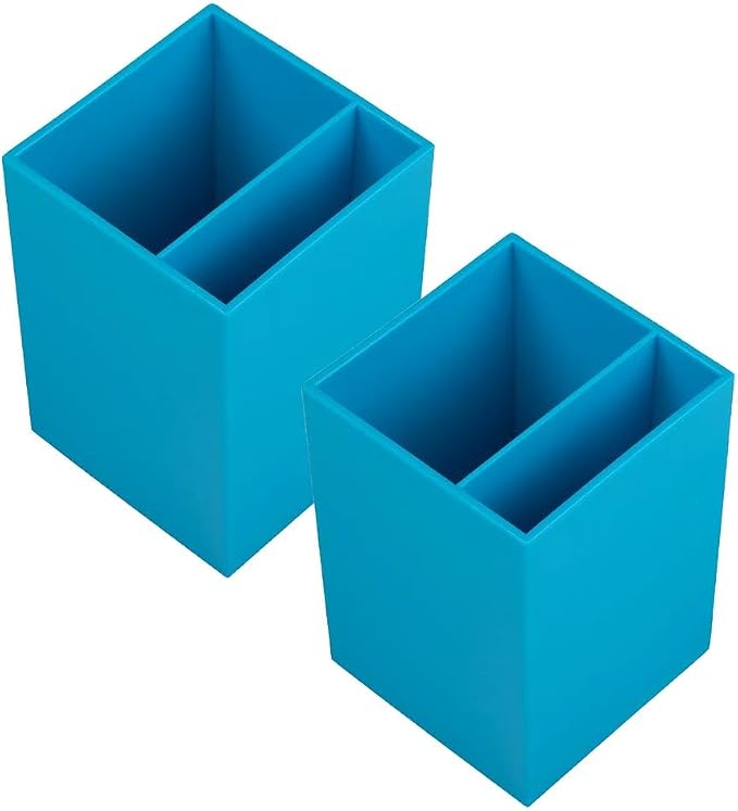 JAM PAPER Plastic Pen Holders - Blue Desktop Pencil Cups - 2/Pack