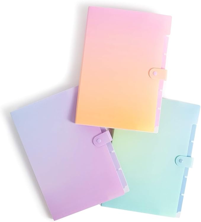 U Brands Fashion Expanding File Folder, Poly 5-Pocket Folder, Pastel Ombre, 3 Pack (3451U01-12)