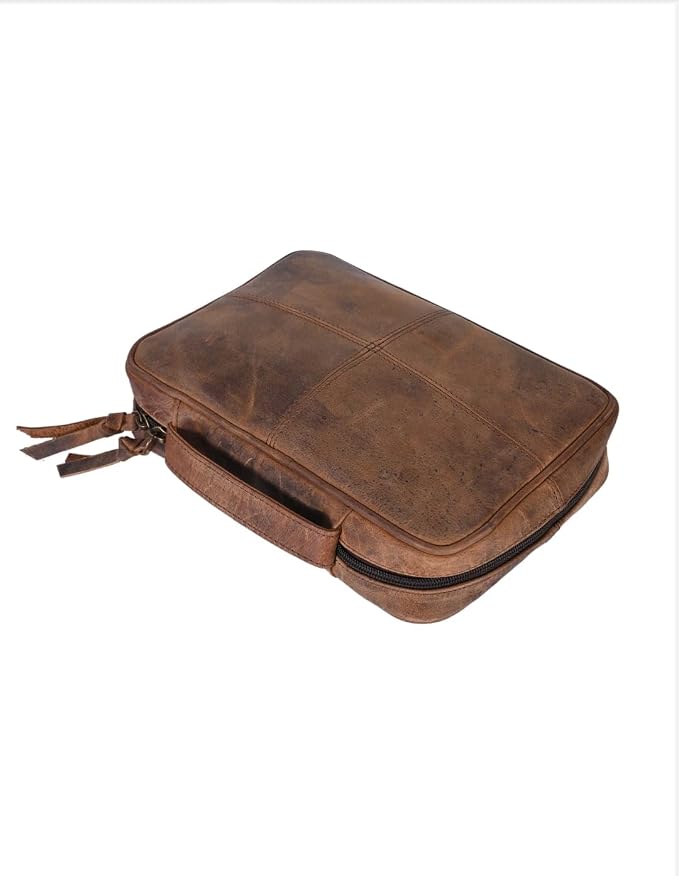 Genuine Leather Bible Case for Men & Women 11 x 8 inch, Bible Cover with Handle & Zip Clousre, Pen Holder, Multiple Storage Compartments Bible Carrying Bag (Brown)