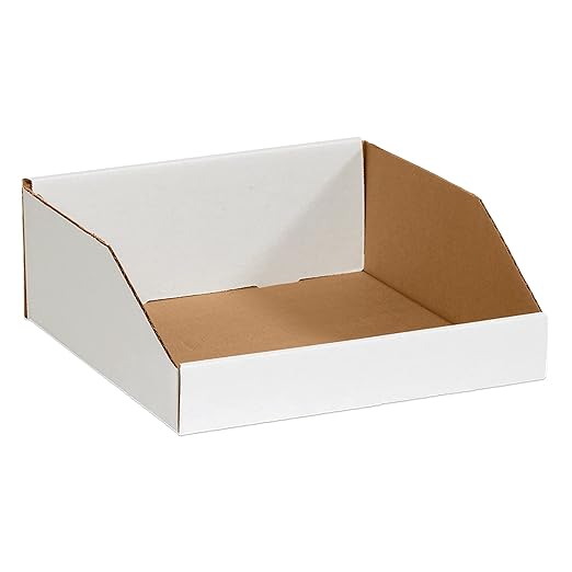 AVIDITI Corrugated Cardboard Storage Bins Holder 12" x 12" x 4.5" (50 Pack), Open Top Durable and Ideal for Organizing Parts Bin Work Areas Packing Moving and Storage - White, 50 Pack