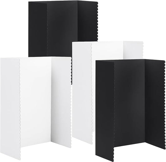 Mooliwe 4 Pack 48" X 36" Black White Trifold Poster Board, Large Tri Fold Boards Foldable Corrugated Presentation Display Scalloped Border for Science Fair, School Projects, Graduation Photo Display