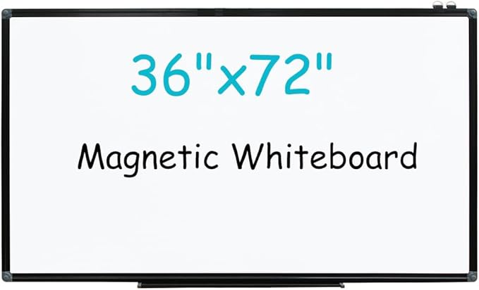 XIWODE 72"x36" Large Presentation Whiteboard, Magnetic Dry Erase Board Black Aluminum Frame Wall-Mounted with Long Pen Tray for Office Conference School