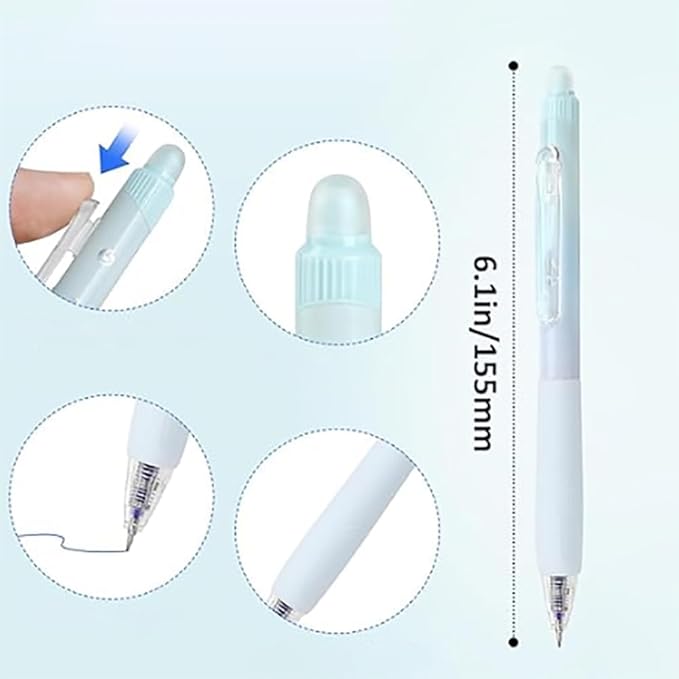 GSHLLO 6 Pcs 0.5 mm Blue Erasable Gel Ink Pens Quick Drying Retractable Pen Fine Point Smooth Writing Pens Comfortable Grip Notetaking Pen Mistakes Disappear Markers with Erasers for Drawing Planning