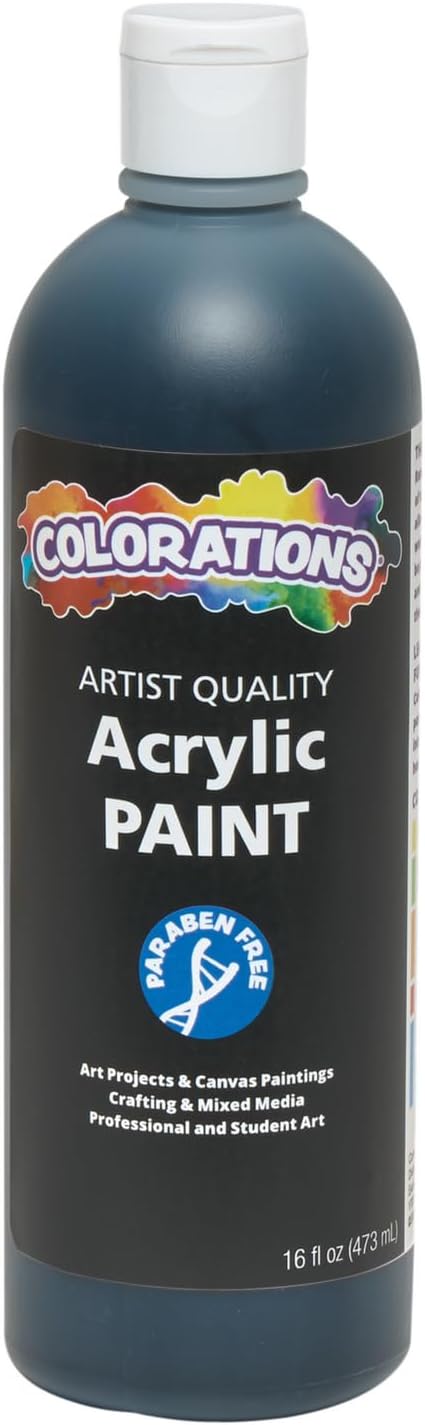 Colorations Artist Quality Acrylic Black Paint - 16 oz (473ml) - Made in United States, Paraben-Free, Non-Toxic, Acrylic Paint for Adults and Kids