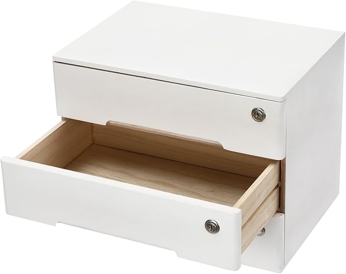 Wooden Desktop Storage Box with Lockable Drawers, Flat File Cabinet Drawer Desktop Storage Box, Countertop Storage Cabinet for Office Home Toiletries Supplies Vanity (White, 3 Drawer)