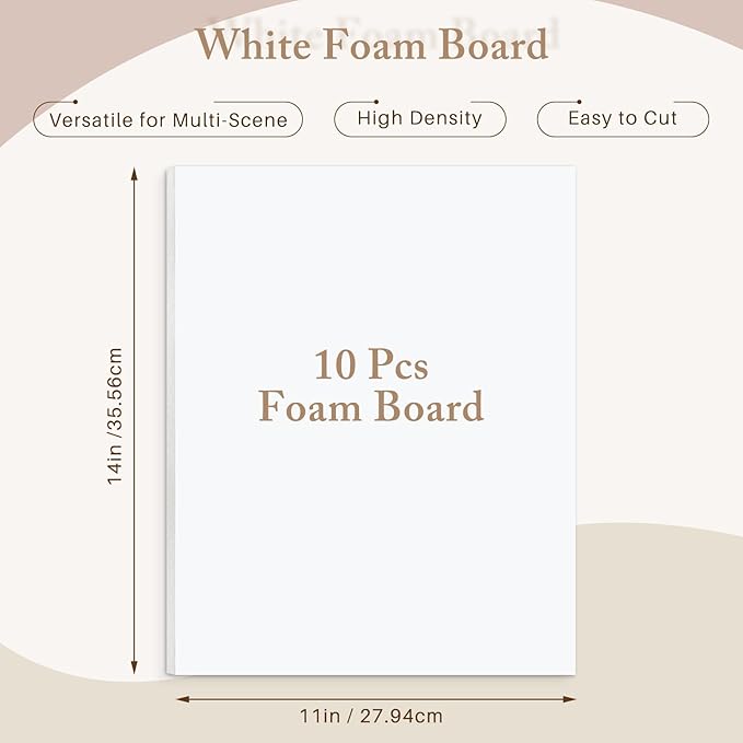 AUEAR, 10 Pack 11x14 White Foam Boards, Foam Core Poster Board for Display, Mounting, Print, Presentation and Projects, 1/8'' Thick