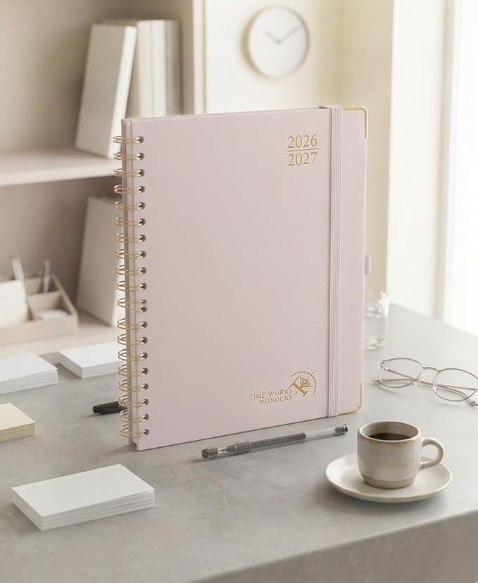 POPRUN 2026-2027 Academic Year Weekly and Monthly Planner Calendar,Jul 2026 - Jun 2027，10" x 8"， Daily Agenda Book & Appointment Book with Hourly Schedule, Tabs, Hardcover, School and Office Supplies - Light Pink