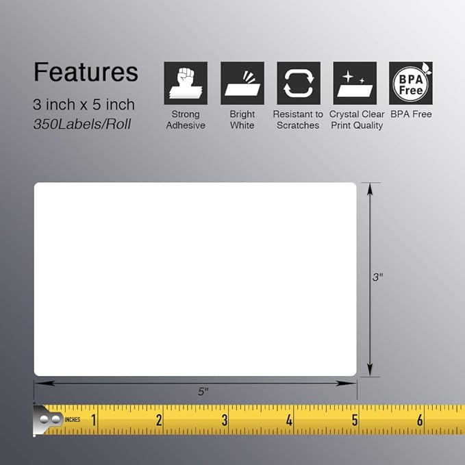 BETCKEY - 3" x 5" Multipurpose & Large Shipping Labels Compatible with Zebra & Rollo Label Printer,Premium Adhesive & Perforated[20 Rolls, 7000 Labels]